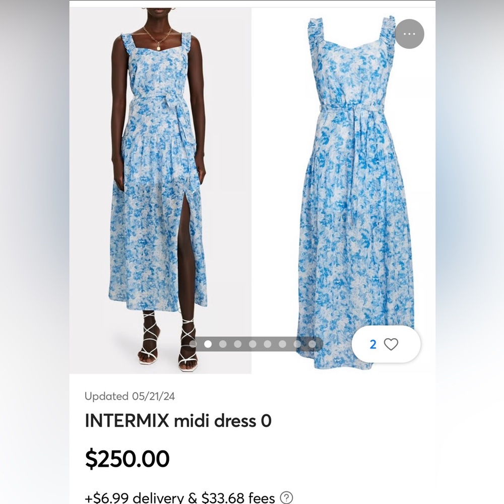 INTERMIX Blue and White Midi Dress